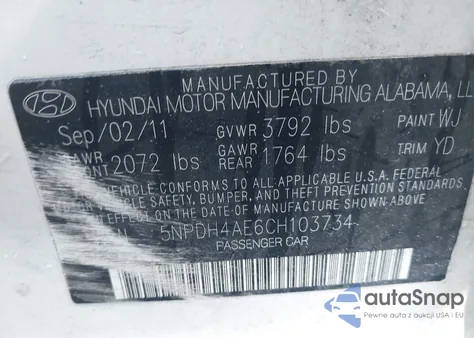 2012 Hyundai Elantra Gls из США, поврежденный, VIN 5NPDH4AE6CH103734